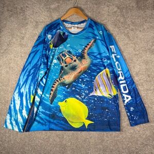 Spicy Tuna Coastal Outfitter Florida Sea Turtle Fish Blue Shirt Mens XXL